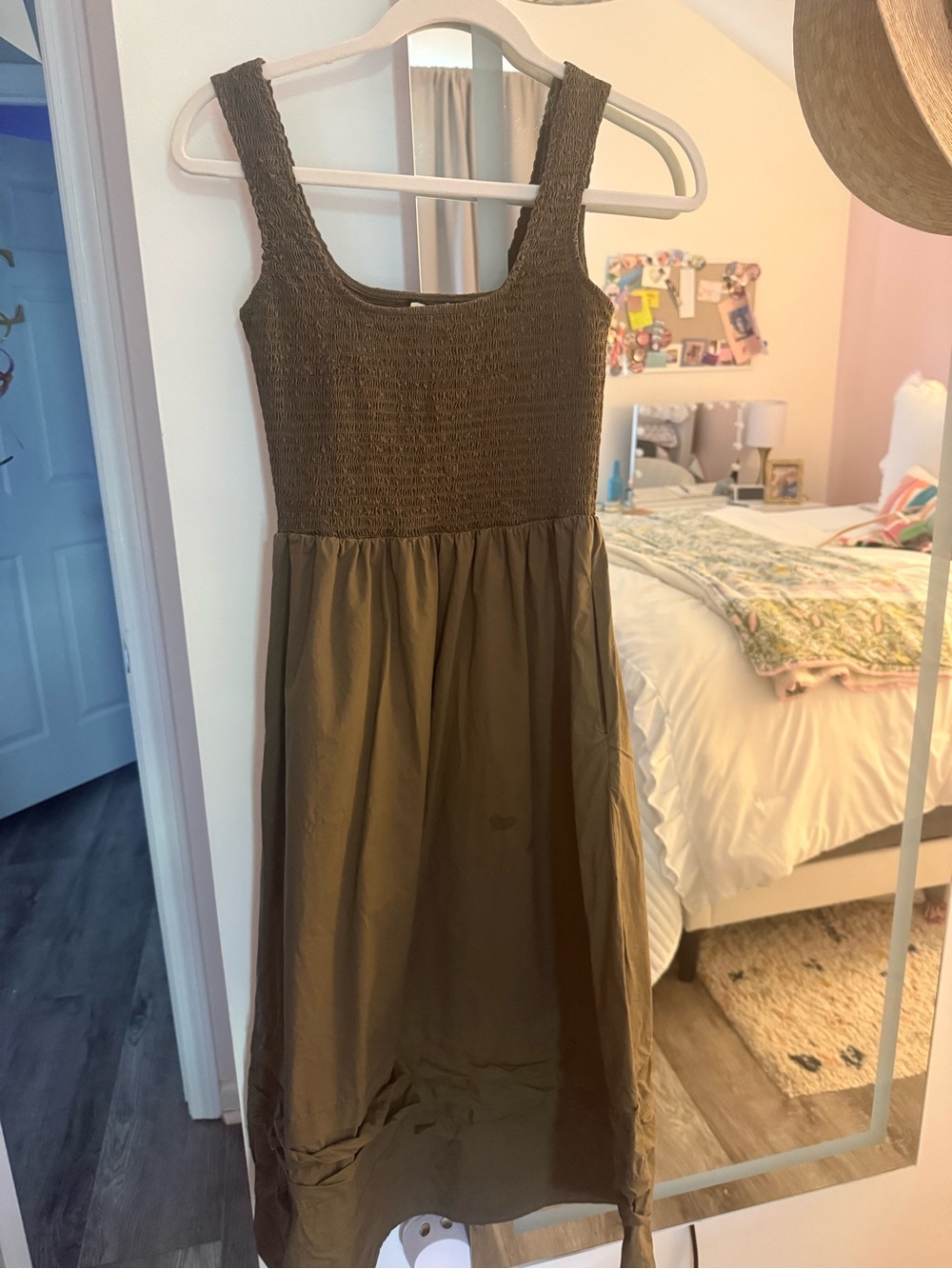 Smocked Tuckernuck Tank Midi Dress in Olive